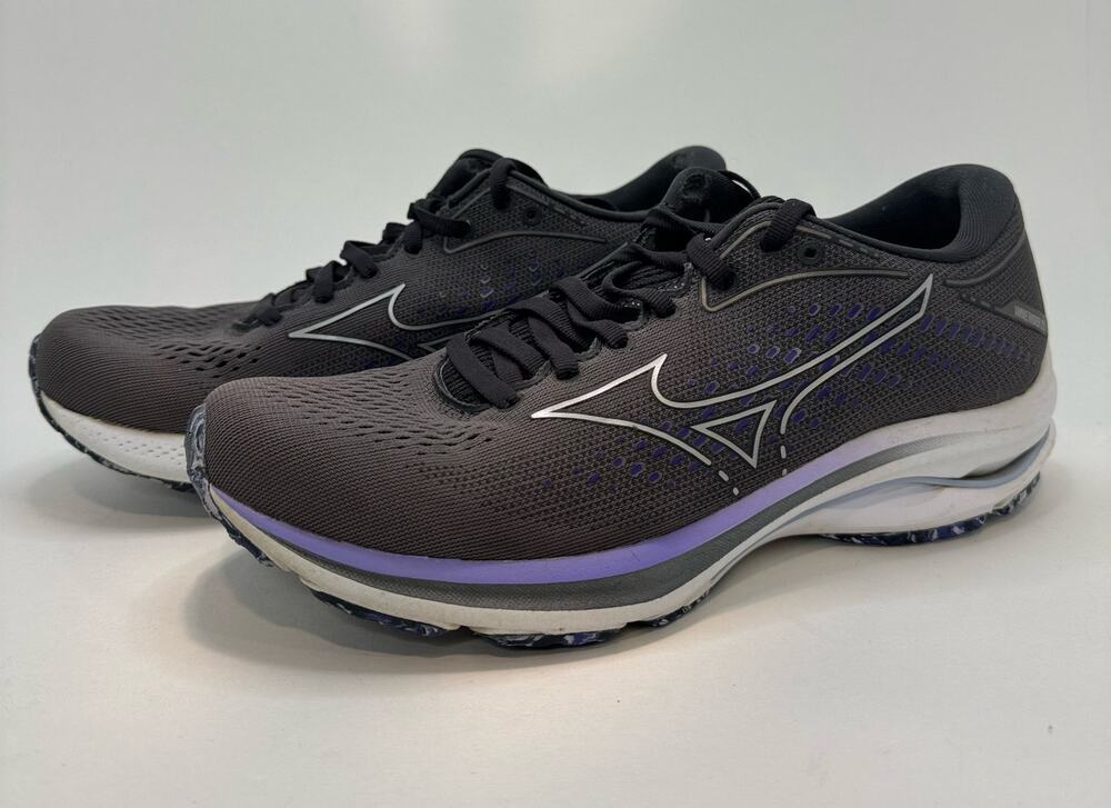 Mizuno Women's Wave Rider 25 Running Shoes Size 8.5 Blackened Pearl Violet Glow
